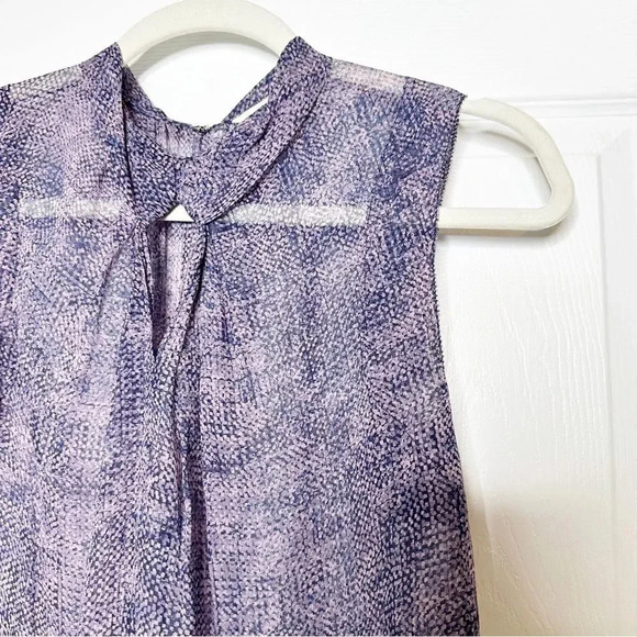 REBECCA TAYLOR Purple Geometric Peter Pan Collar Knot Front Silk Shell Size 2 - Picture 2 of 5